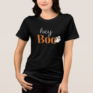 Hey Boo Sinaasappel Zwart Grappig Halloween Ghost  Tri-Blend Shirt