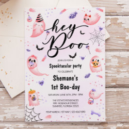 Hey Boo Spooktacular Pink Ghost Halloween Birthday Kaart