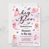 Hey Boo Spooktacular Pink Ghost Halloween Birthday Kaart (Voorkant)