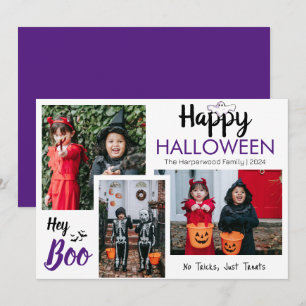 Hey Boo Spooky Halloween Familie Fotocollage Feestdagenkaart
