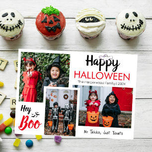 Hey Boo Spooky Halloween Familie Fotocollage Feestdagenkaart