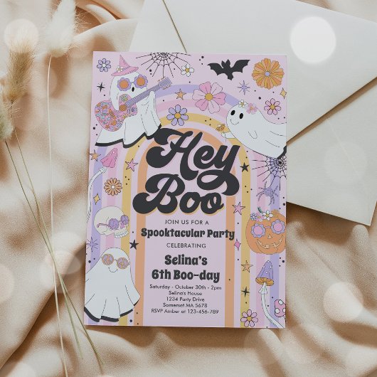 Hey Boo Spooky Halloween Groovy Ghost Kaart