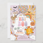 Hey Boo Spooky Retro Halloween Party Meisje Verjaa Kaart (Voorkant)