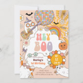 Hey Boo Spooky Retro Halloween Party Meisje Verjaa Kaart (Voorkant)
