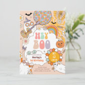 Hey Boo Spooky Retro Halloween Party Meisje Verjaa Kaart (Staand voorkant)