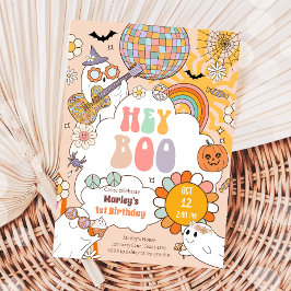 Hey Boo Spooky Retro Halloween Party Meisje Verjaa Kaart