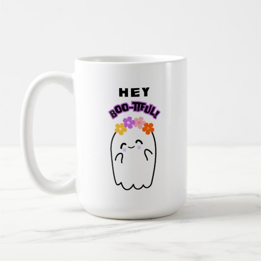 Hey Boo-tiful Schattige Ghost & Flowers Halloween  Koffiemok (Links)