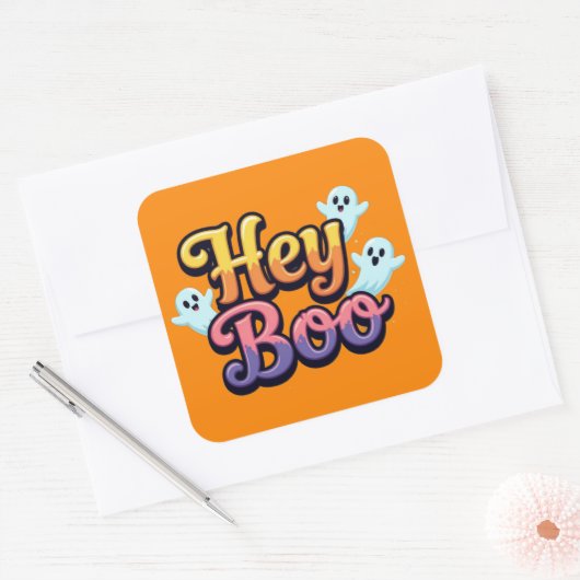 Hey Boo Vierkante Sticker (Envelop)