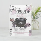 Hey Boo Witch Cauldron Birthday Kaart (Staand voorkant)
