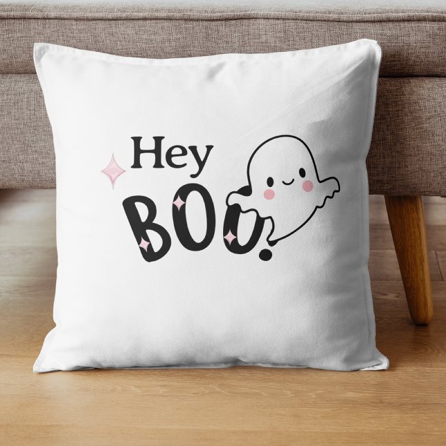 Hey Boo Zwart en roze Grappige Halloween Ghost Kussen (Creator heeft geüpload)