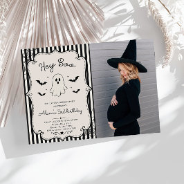 Hey Boo Zwarte Gingham Geest Halloween Baby Shower Kaart