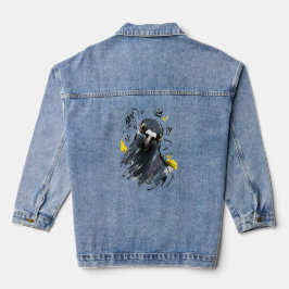 Hey Brutaal Duif Portret – Krachtige Handgetekende Denim Jacket