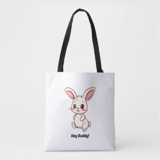 Hey Buddy Schattige Cartoon Konijn Kawaii Schouder Tote Bag