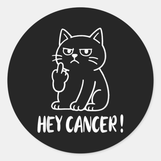 Hey Cancer F U Funny Meme Cat Middle Finger Fck Ca Ronde Sticker (Voorkant)