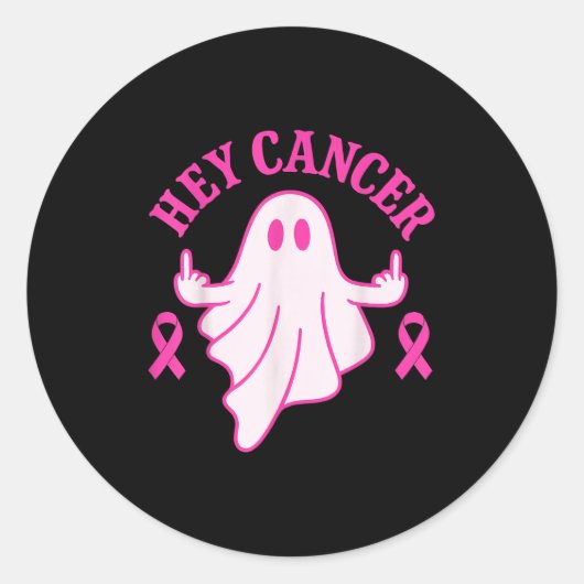 Hey Cancer Ghost Halloween Funny Breast Cancer Awa Ronde Sticker (Voorkant)