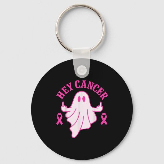 Hey Cancer Ghost Halloween Funny Breast Cancer Awa Sleutelhanger (Voorkant)