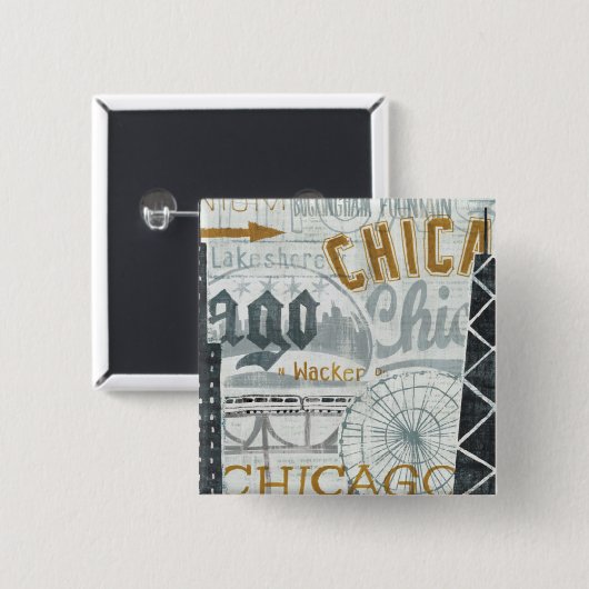 Hey Chicago Vierkante Button 5,1 Cm (Voorkant /achterkant)