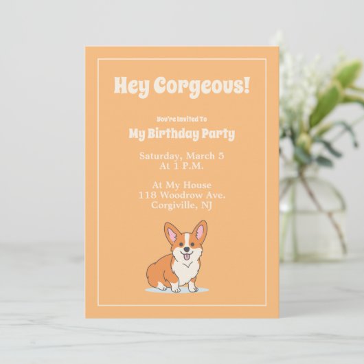 "Hey Cornap" Aangepaste Cute Corgi Uitnodigingskaa Kaart (Staand voorkant)