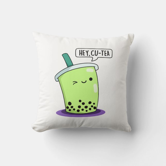 Hey Cu-Tea Funny Boba Tea Pun Kussen (Voorkant)