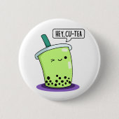 Hey Cu-Tea Funny Boba Tea Pun Ronde Button 5,7 Cm (Voorkant)