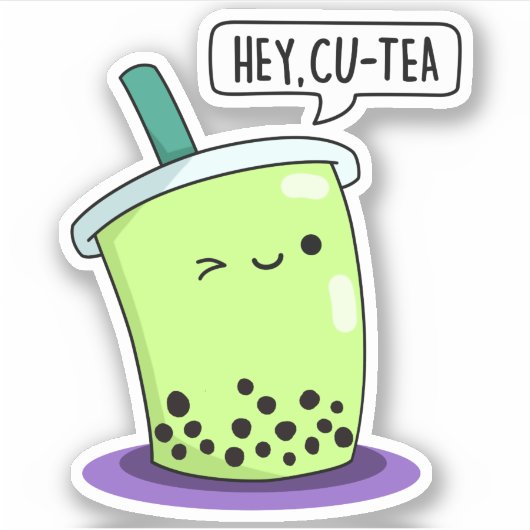 Hey Cu-Tea Funny Boba Tea Pun Sticker (Voorkant)