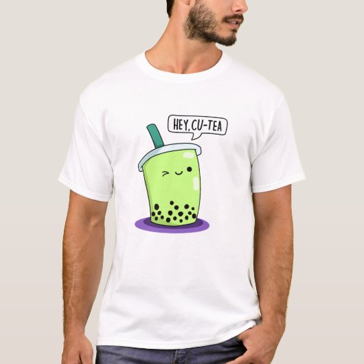 Hey Cu-Tea Funny Boba Tea Pun T-shirt (Voorkant)