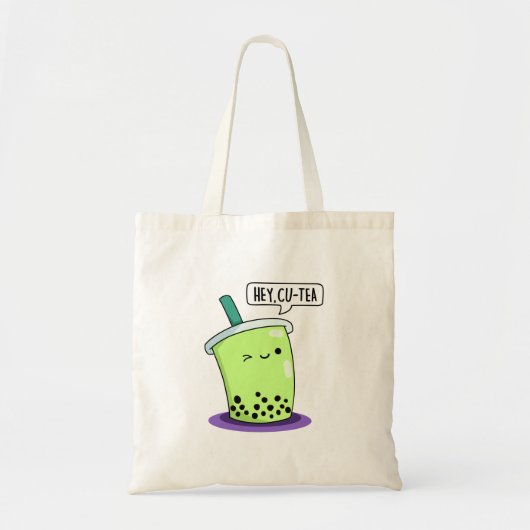 Hey Cu-Tea Funny Boba Tea Pun Tote Bag (Voorkant)