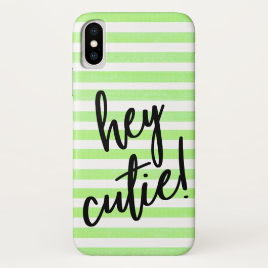 HEY CUTIE Citaat op Striped iPhone X Hoesje (Achterkant)
