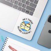 Hey daar gelijmd kijken grappige liefde woordspeli sticker (Laptop met iPhone)