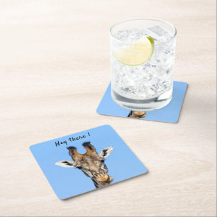 Hey daar grappige foto van de Giraffe met tekst Kartonnen Onderzetters