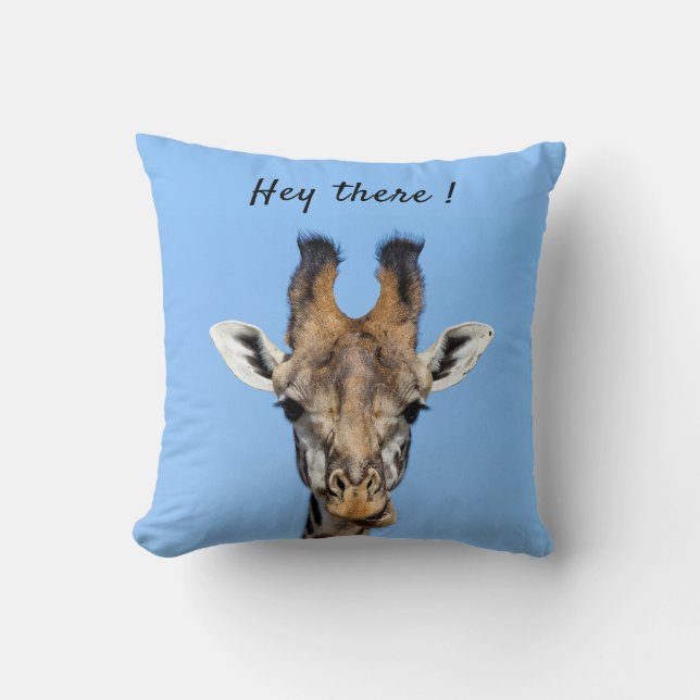 Hey daar grappige foto van de Giraffe met tekst Kussen (Voorkant)