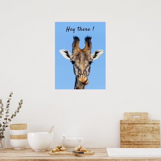 Hey daar grappige foto van de Giraffe met tekst Poster (Keuken)