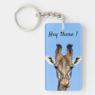 Hey daar grappige foto van de Giraffe met tekst Sleutelhanger