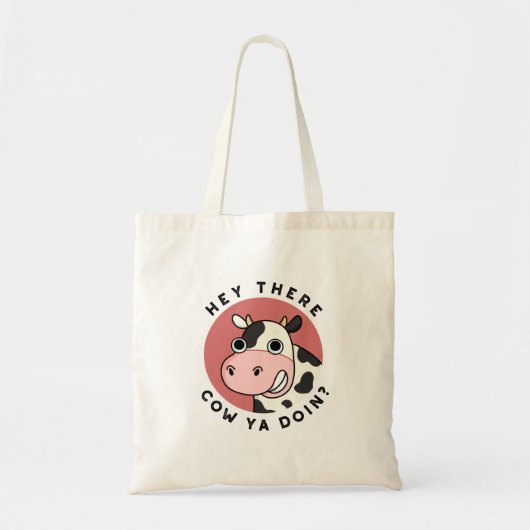 Hey daar Koe Ya Doin Funny Animal Pun Tote Bag (Voorkant)