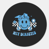 Hey Diabetes Awareness Retro Leopard Smil Ronde Sticker (Voorkant)