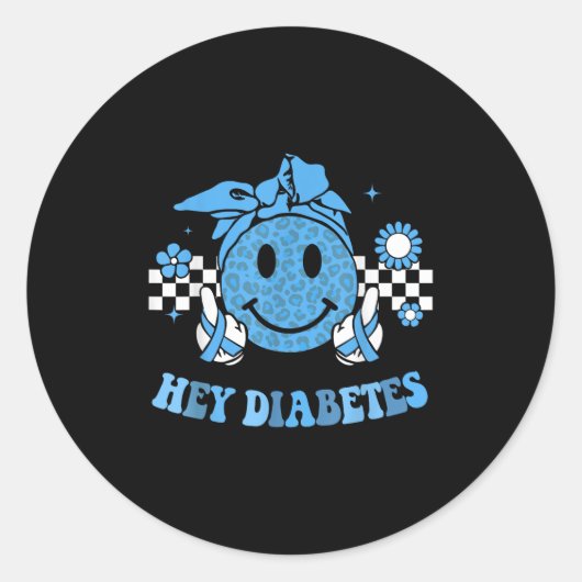 Hey Diabetes Awareness Retro Leopard Smil Ronde Sticker (Voorkant)