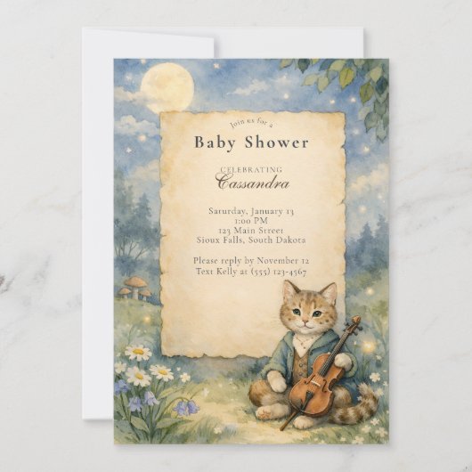 Hey Diddle Diddle Kat & Viool Baby Shower Kaart (Voorkant)