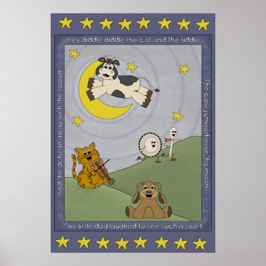 Hey Diddle Diddle Kinderrijmpje Kinderposter Poster (Voorkant)