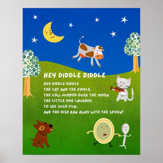 Hey Diddle Diddle kinderrijmpjesklaslokaalposter Poster (Voorkant)