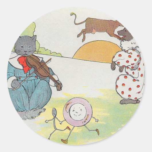 Hey Diddle The Cat en het vioolrijm Ronde Sticker (Voorkant)