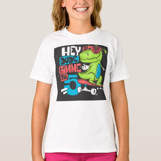 Hey Dude Gimme 5" Skater Dino Kinderen T-shirt (Voorkant)