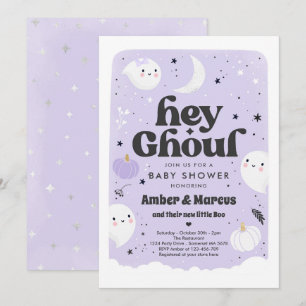 Hey Ghoul Paars Girl Ghost Baby shower Kaart