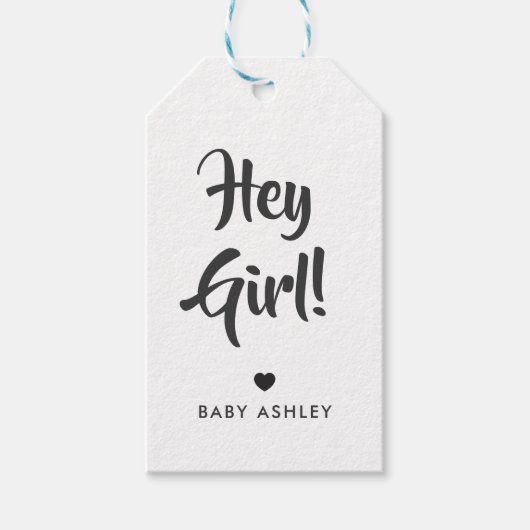 Hey Girl Cadeaubijslage, Baby Shower Cadeaubijslag Cadeaulabel (Voorkant)
