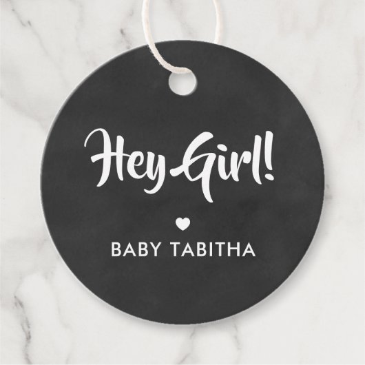 Hey Girl Gift Label, Baby shower Label, Chalkboard Bedankjes Labels (Voorkant)