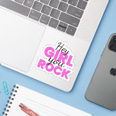 Hey Girl You Rock Text Design Sticker (Laptop met iPhone)