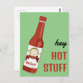 HEY HOT STUFF Spicy Hot Sauce Cat Maracas Love Briefkaart (Voorkant / Achterkant)