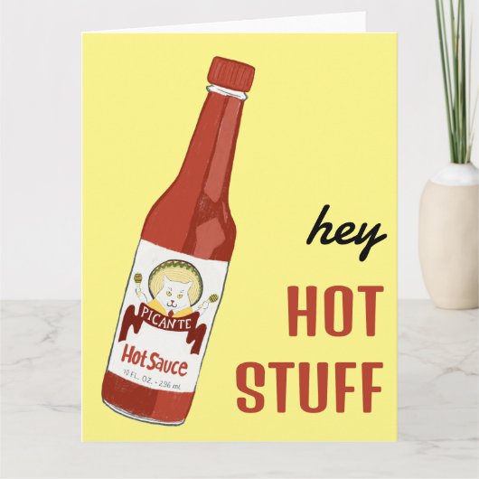 HEY HOT STUFF Spicy Hot Sauce Cat Maracas Love Kaart (Voorkant)