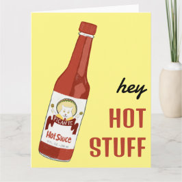 HEY HOT STUFF Spicy Hot Sauce Cat Maracas Love Kaart