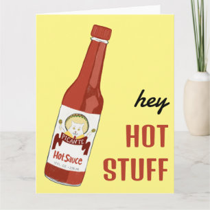 HEY HOT STUFF Spicy Hot Sauce Cat Maracas Love Kaart