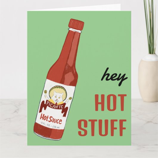 HEY HOT STUFF Spicy Hot Sauce Cat Maracas Love Kaart (Voorkant)